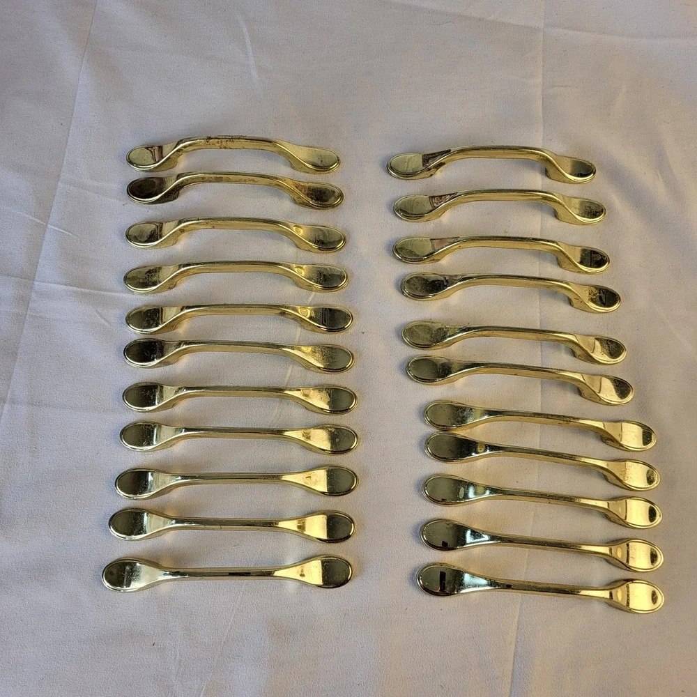 Vintage Shiny Brass Drawer Pull Handles (Lot of 22) + Hardware 3